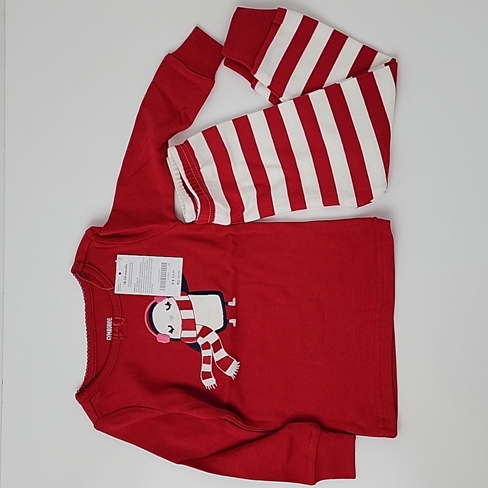 Gymboree Cozy Penguin Two-Piece Gymmies PJs Red White Size 18-24 Months